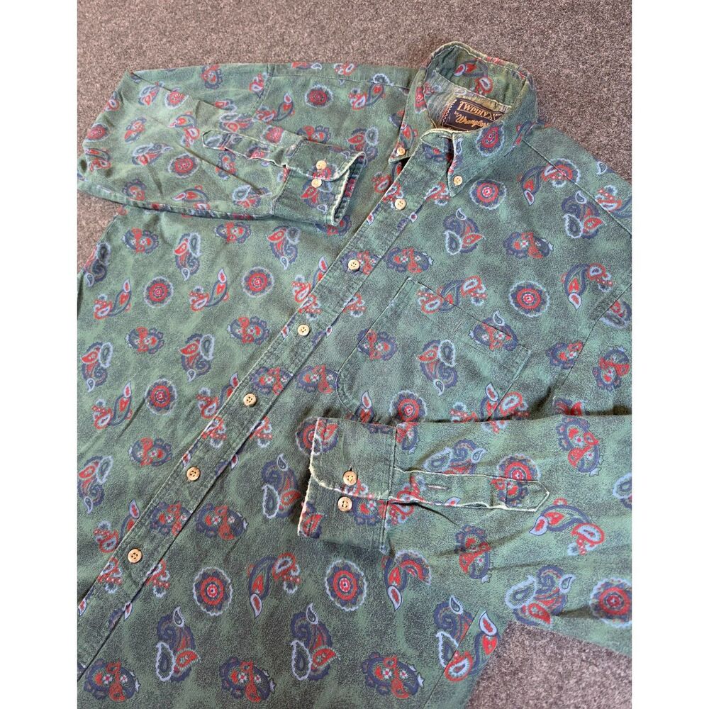 Wrangler Twenty X Mens M Green Paisley Western Button Down Shirt Retro 20X